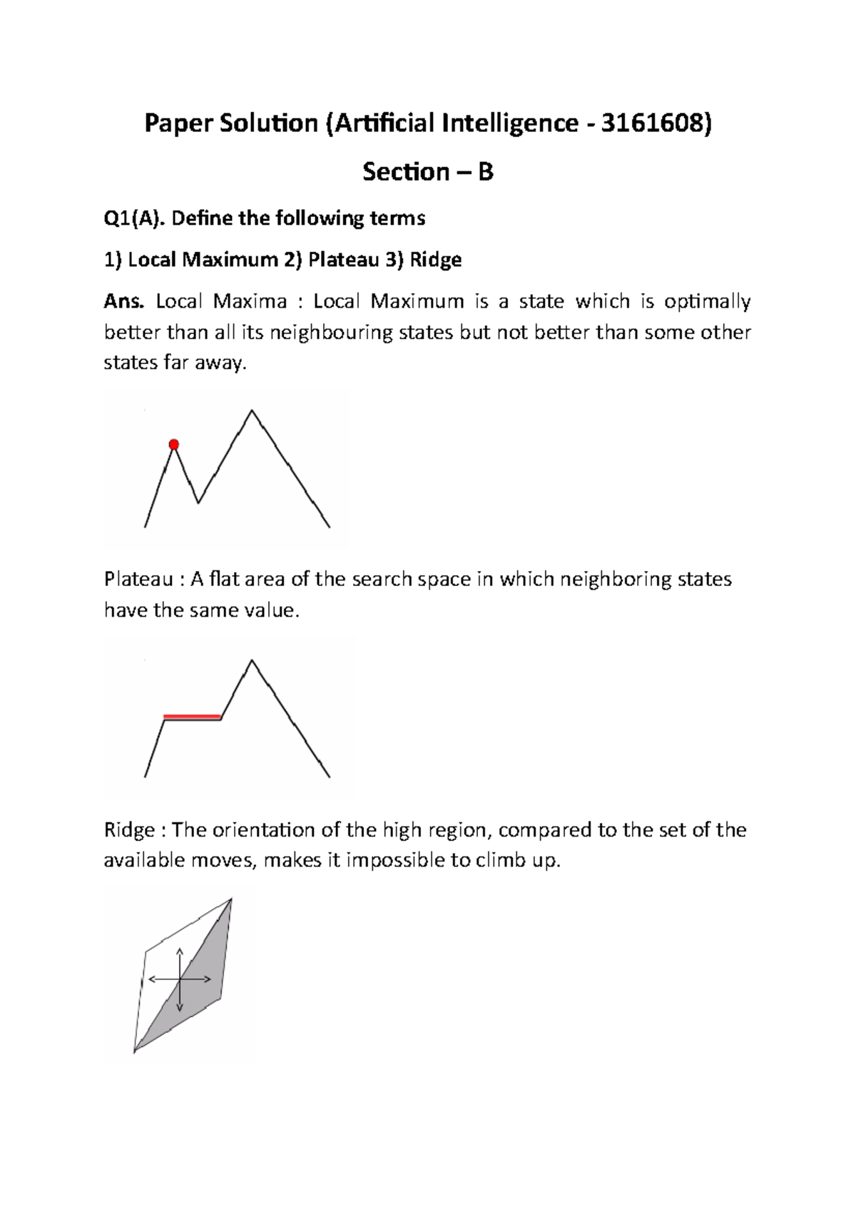 Paper Solution - Define the following terms Local Maximum 2) Plateau 3 ...