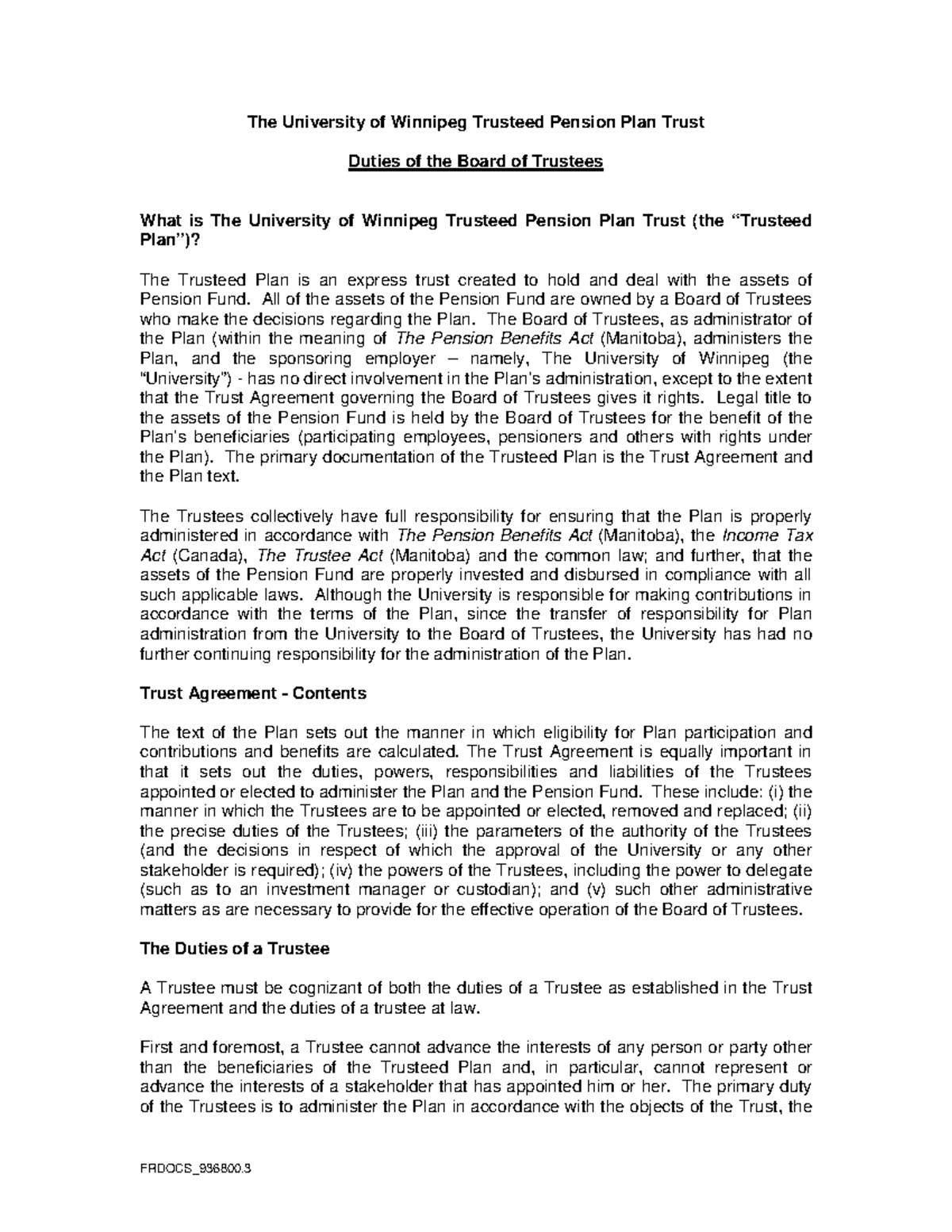 Duties of trustees - Law of trusts - FRDOCS_936800. The University of ...