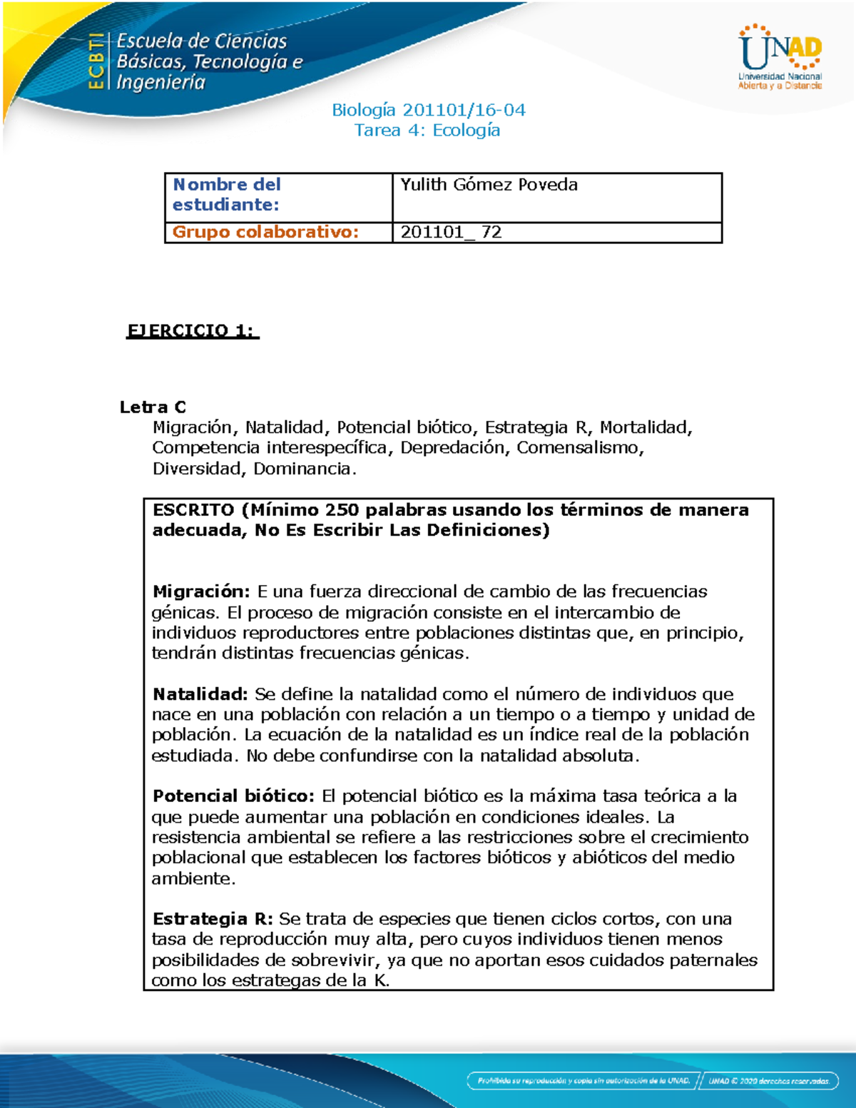 Tarea 4 Yulith Gp - Migración, Natalidad, Potencial biótico, Estrategia ...