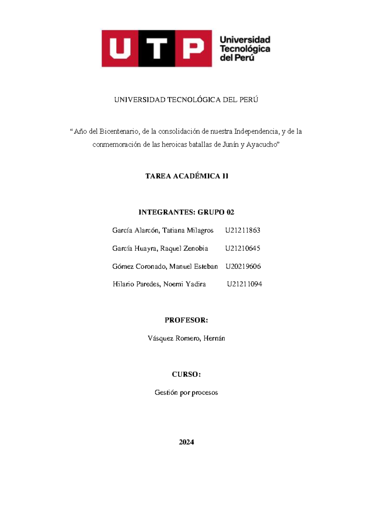 Ejemplo DE OTRO Grupo - qwef - UNIVERSIDAD TECNOLÓGICA DEL PERÚ “Año ...