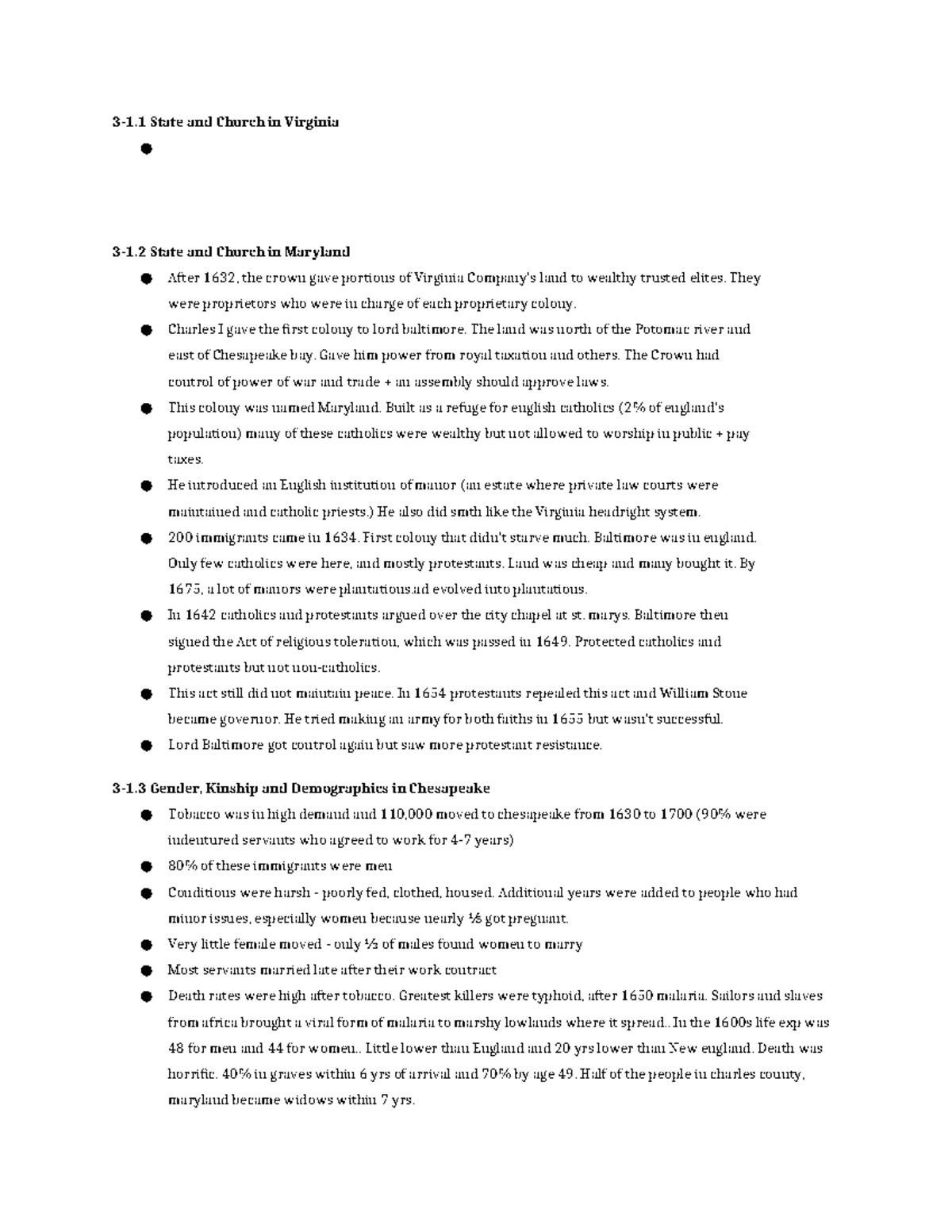 Apush chapter 3 - 3-1 State and Church in Virginia 3-1 State and Church ...