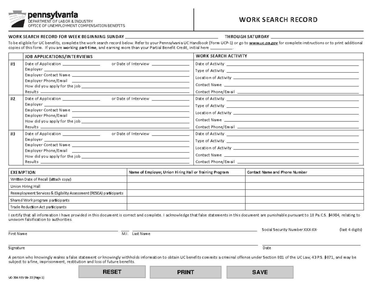 Uc-304 - Unemployment notices - DEPARTMENT OF LABOR & INDUSTRY OFFICE ...