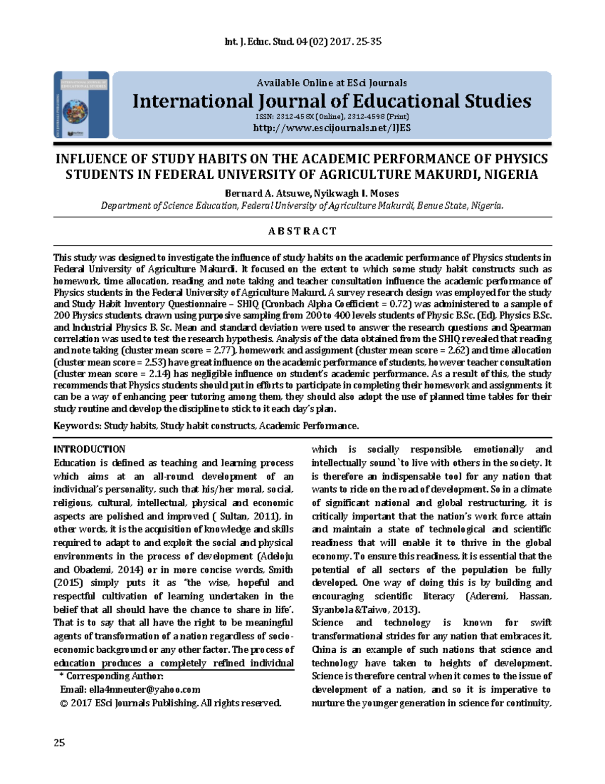 Study Habits - INFLUENCE OF STUDY HABITS ON THE ACADEMIC PERFORMANCE OF ...
