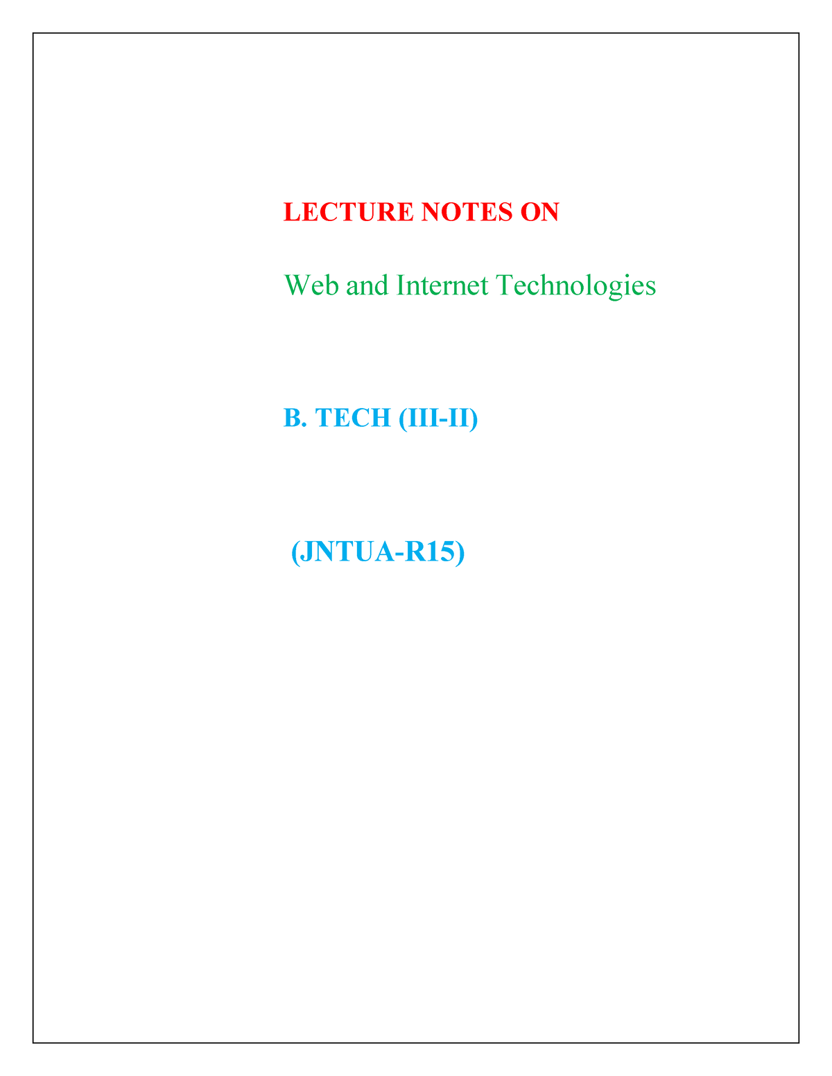 WEB Technologies UNIT 3 - LECTURE NOTES ON Web And Internet ...