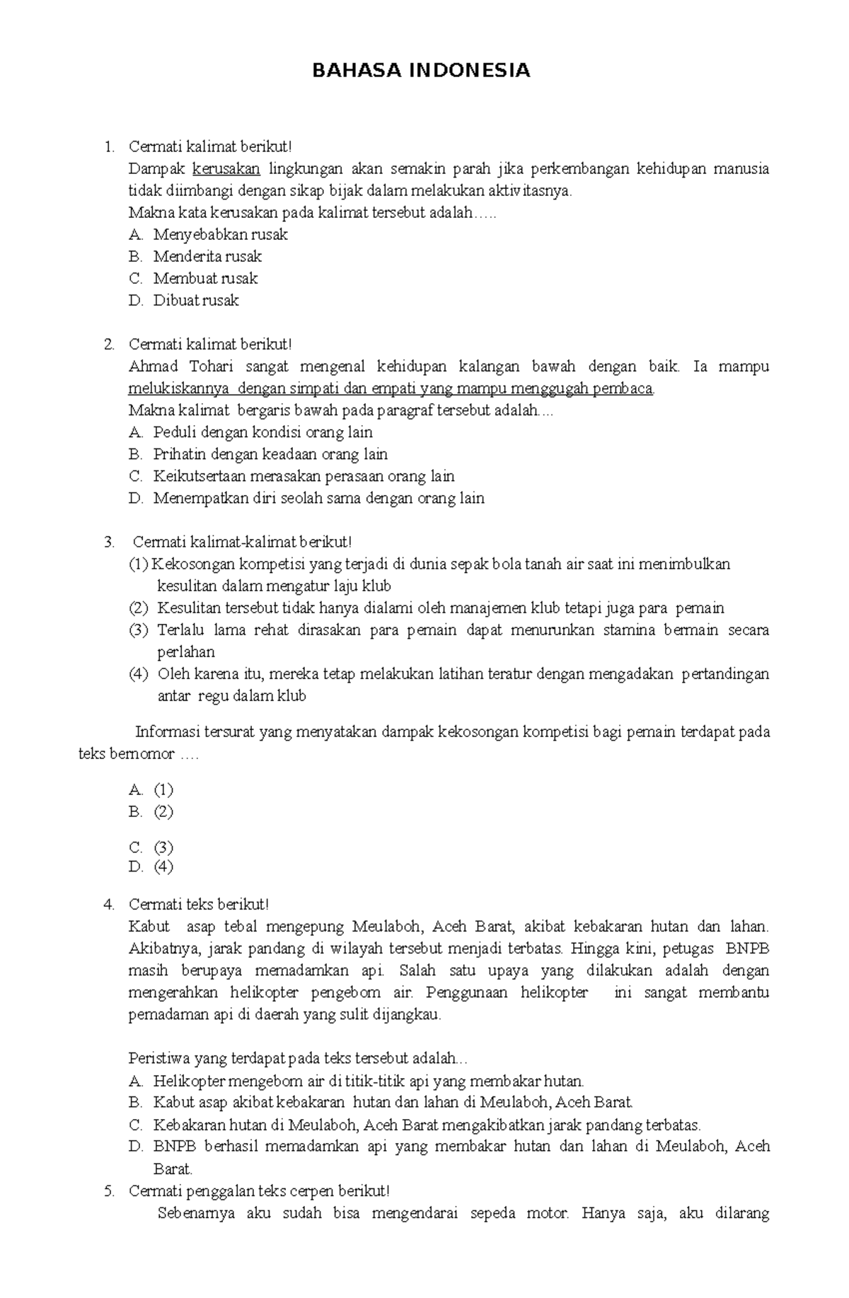 Bahasa Indonesia Contoh Latihan Soal Bahasa Indonesia 16 - BAHASA ...