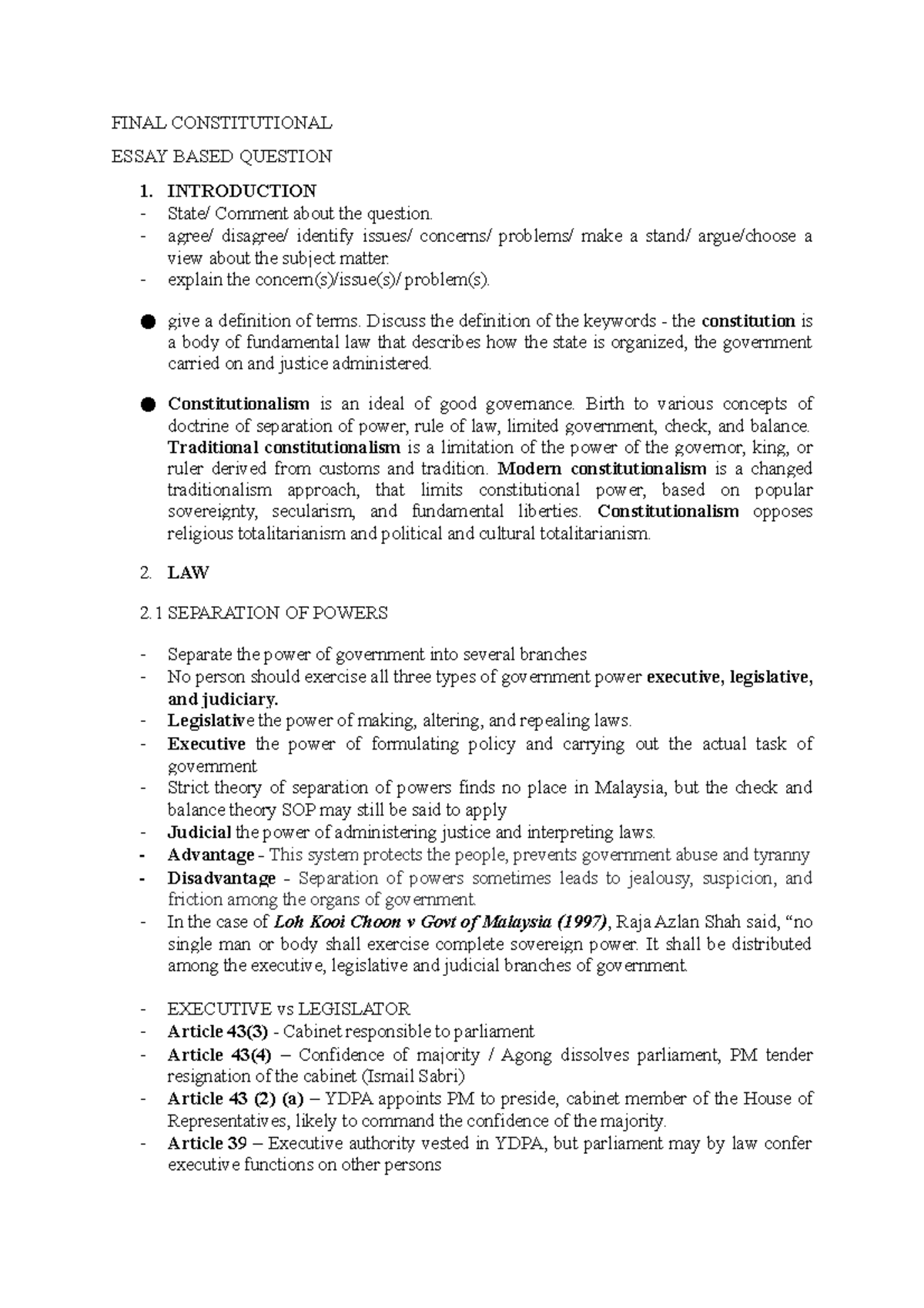 Constitutional Separation Of Power - FINAL CONSTITUTIONAL ESSAY BASED ...