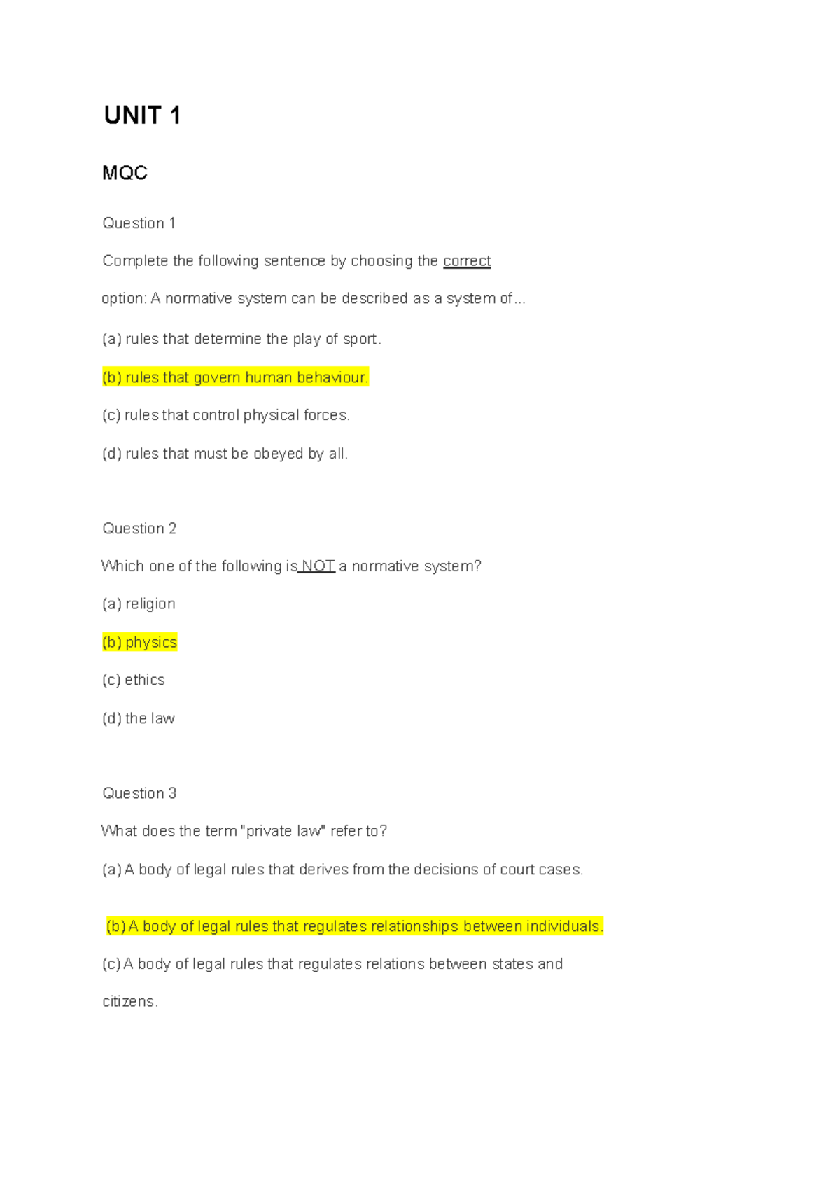 ILW1501 MQC 230605 - UNIT 1 MQC Question 1 Complete the following ...