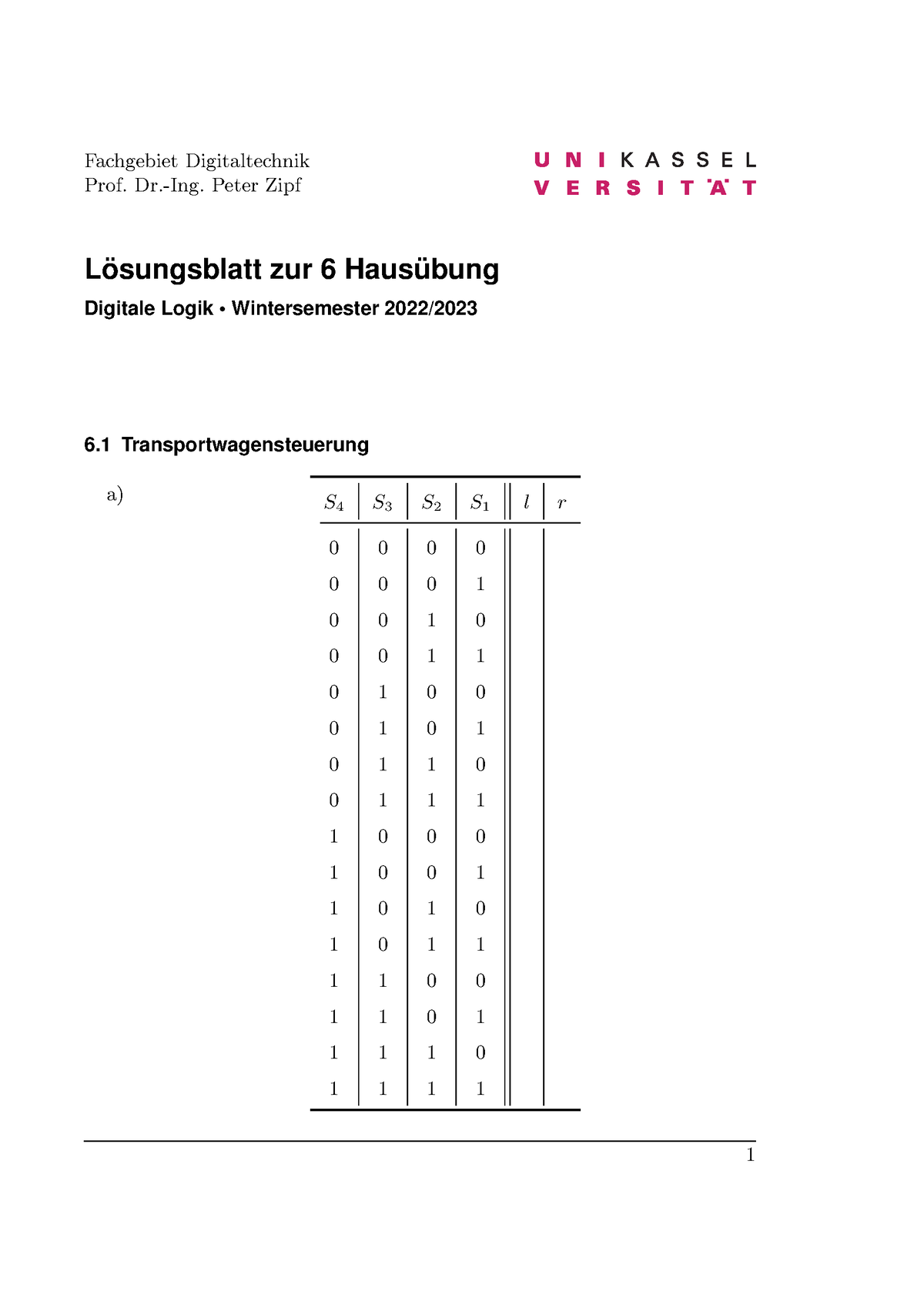 06 Loesungsblatt A5 - Übungen - Fachgebiet Digitaltechnik Prof. Dr.-Ing ...