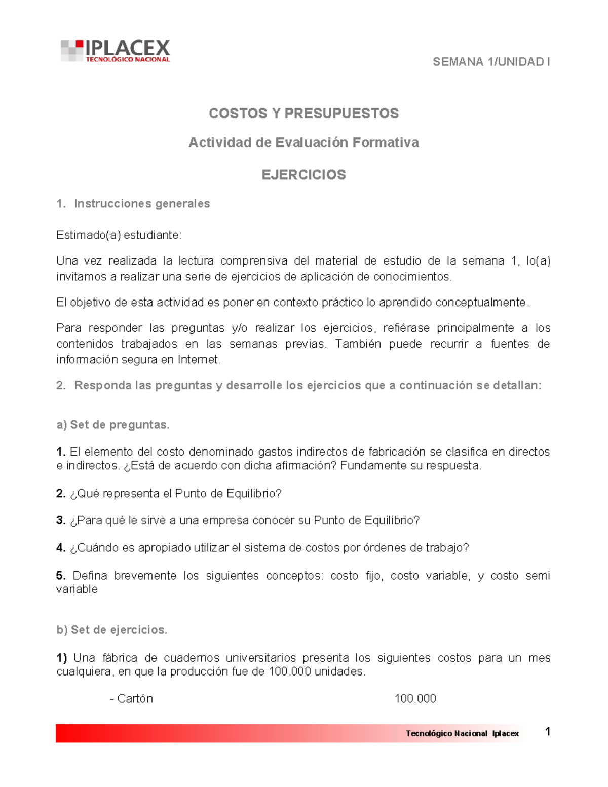 EJ 1 - Ejercicios - COSTOS Y PRESUPUESTOS Actividad de Evaluación ...
