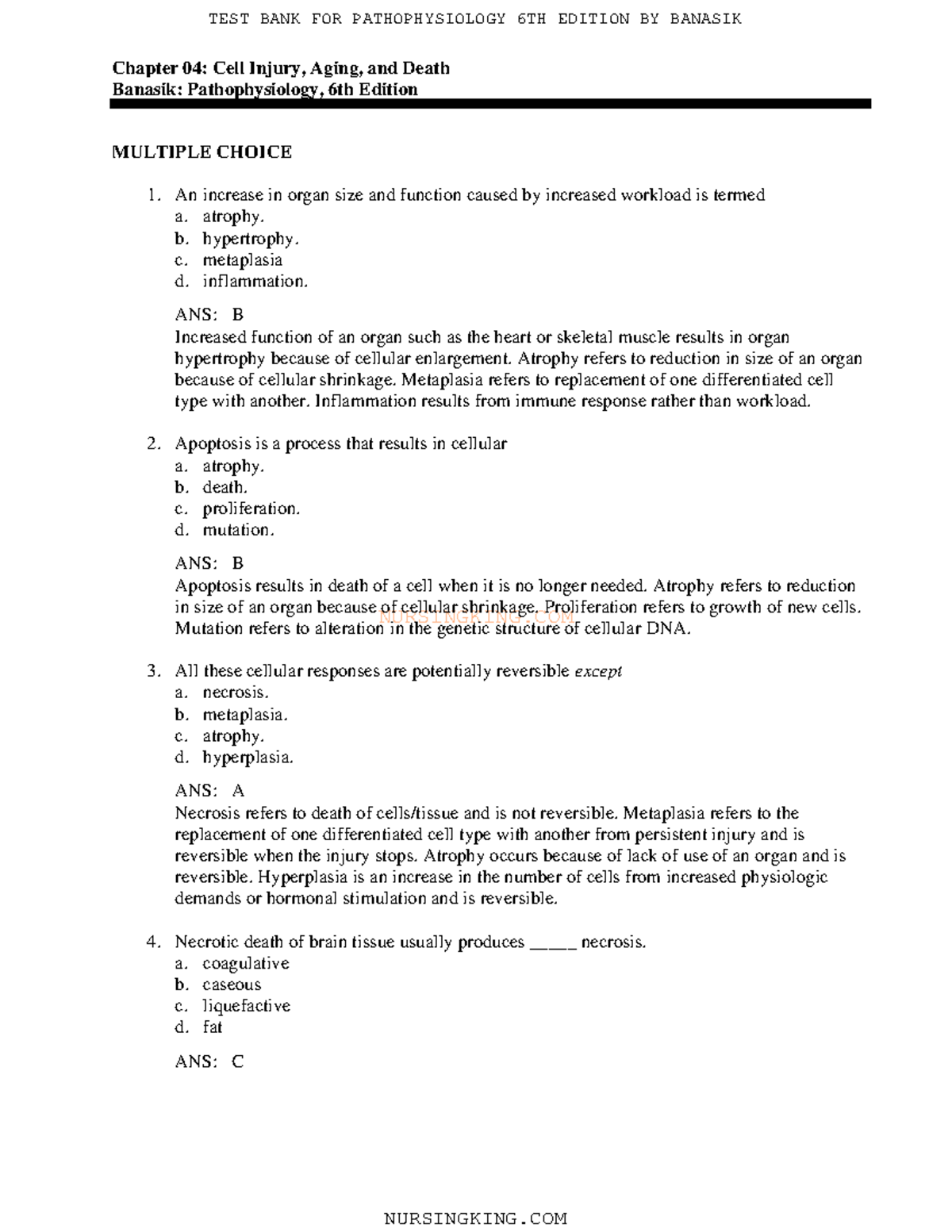 04 - Pathophysiology - Nursingking Chapter 04: Cell Injury, Aging, And 