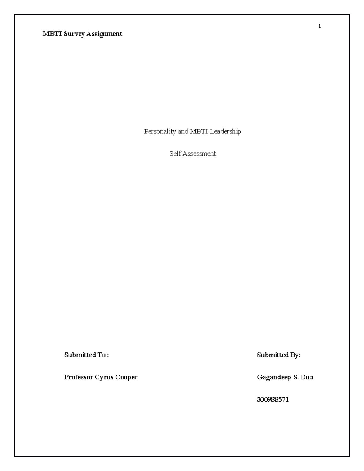 Gagan Leadership (1) - Assignment - MBTI Survey Assignment Personality ...