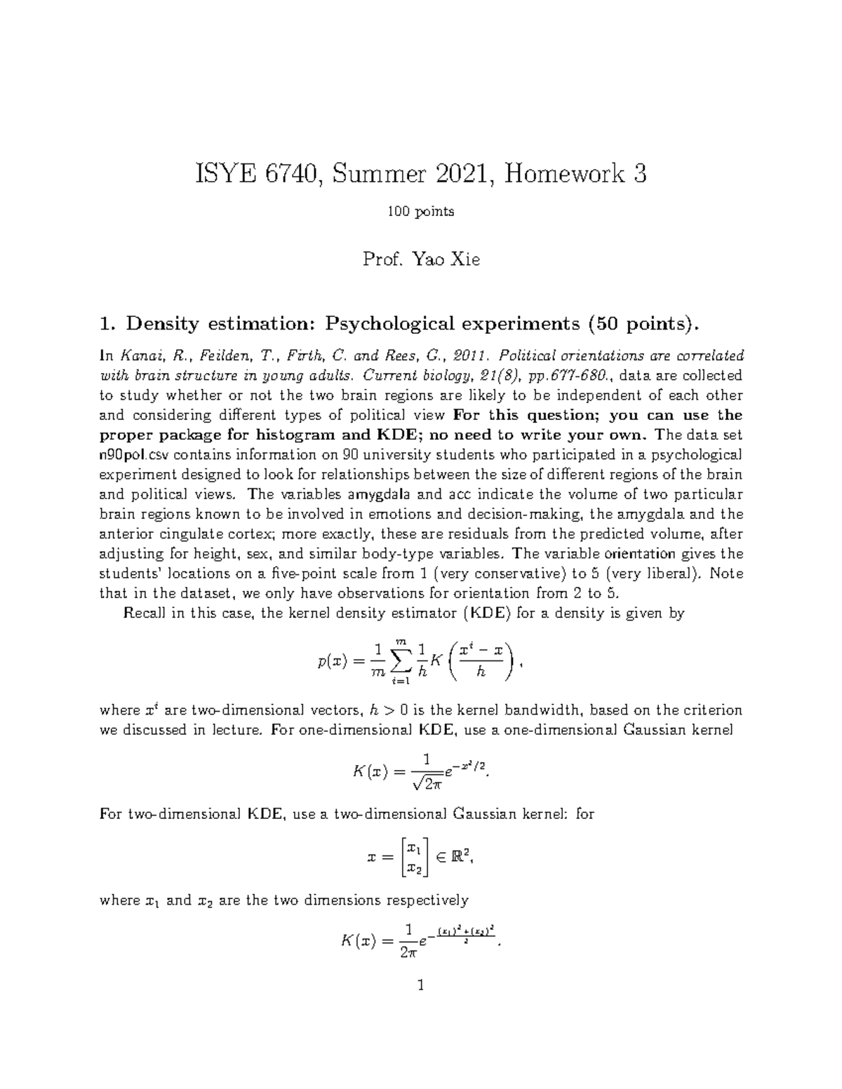 Homework 3 - ISYE 6740, Summer 2021, Homework 3 100 points Prof. Yao ...