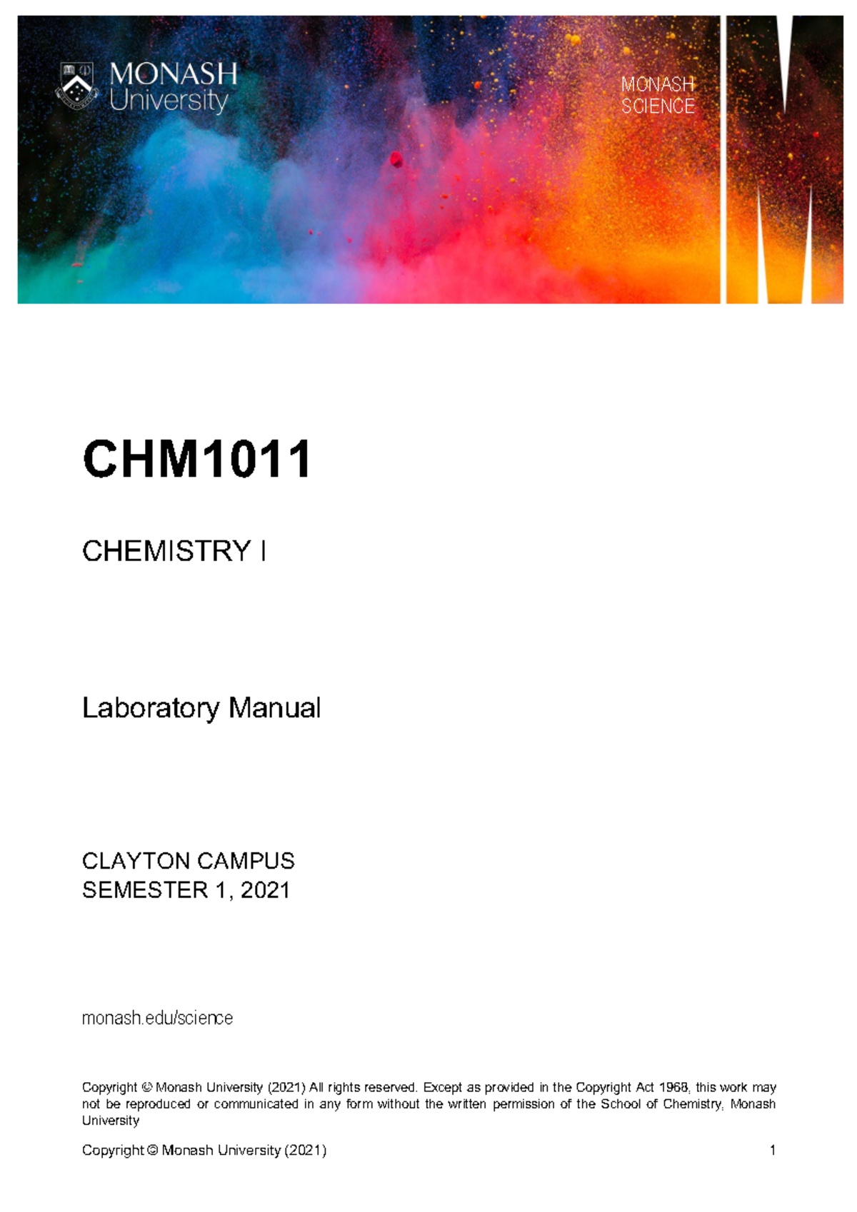 CHM1011 2021 Lab manual - +- CHM CHEMISTRY I Laboratory Manual CLAYTON ...