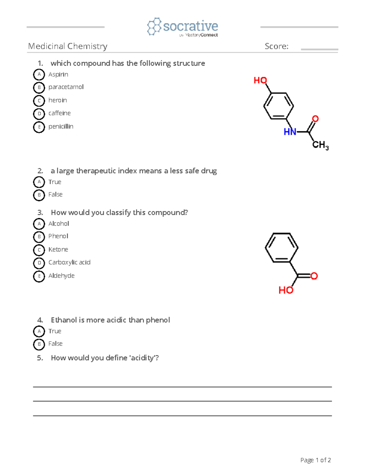 Quiz Medicinalchemistry - Medicinal Chemistry Score: 1. Which Compound ...