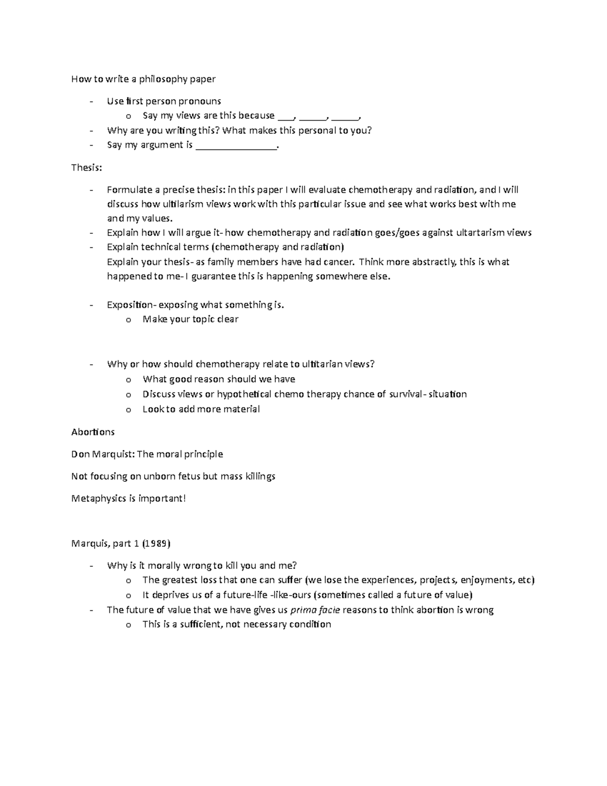 10-5-22 notes- phil 250; how to write paper and abortion topic - How to ...
