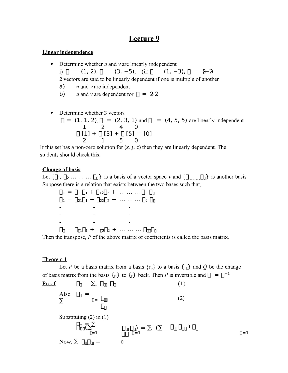 Linear Independence And Change Of Basis - Physics - AMU - Studocu