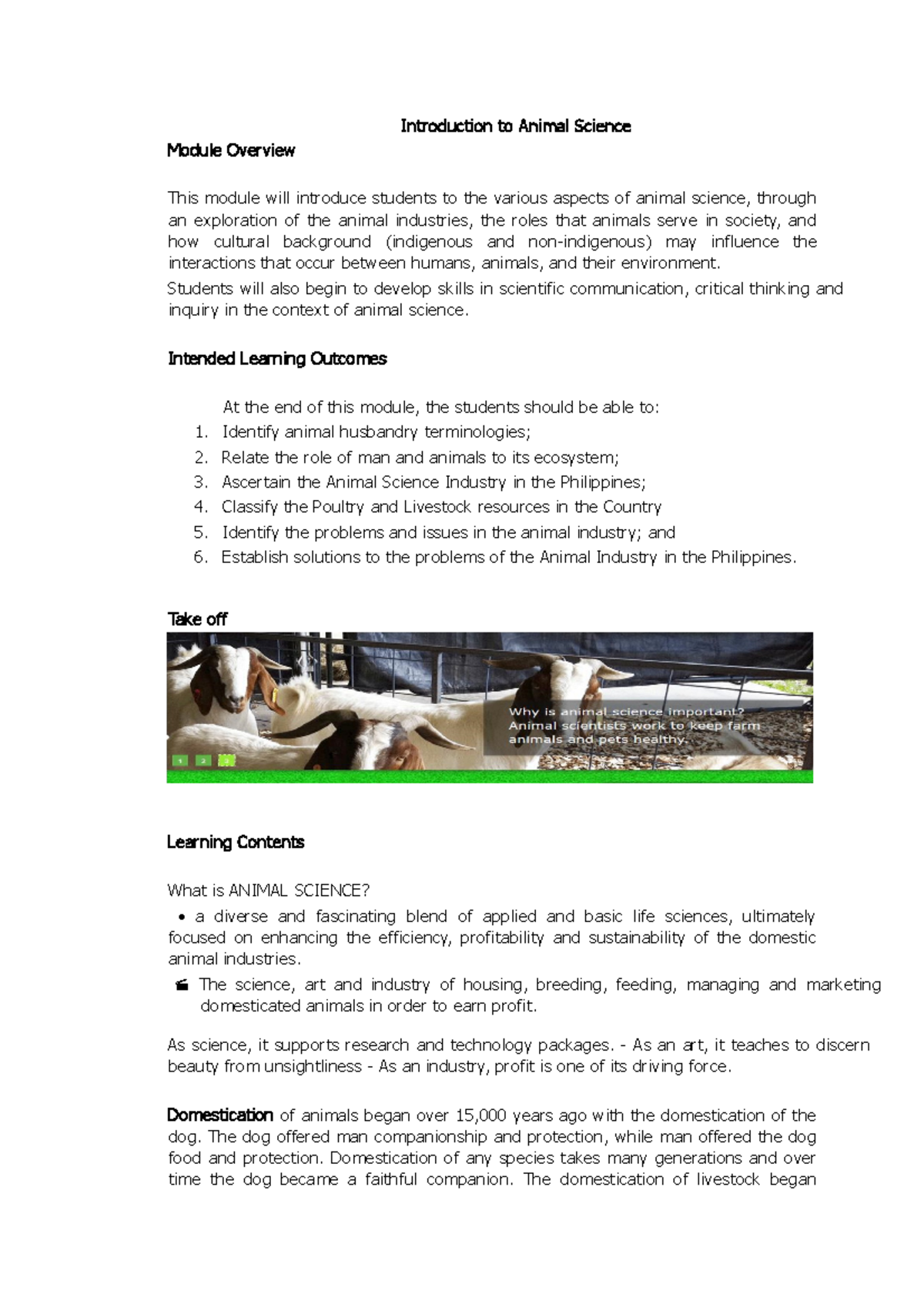 Introduction to Animal Science - Introduction to Animal Science Module ...