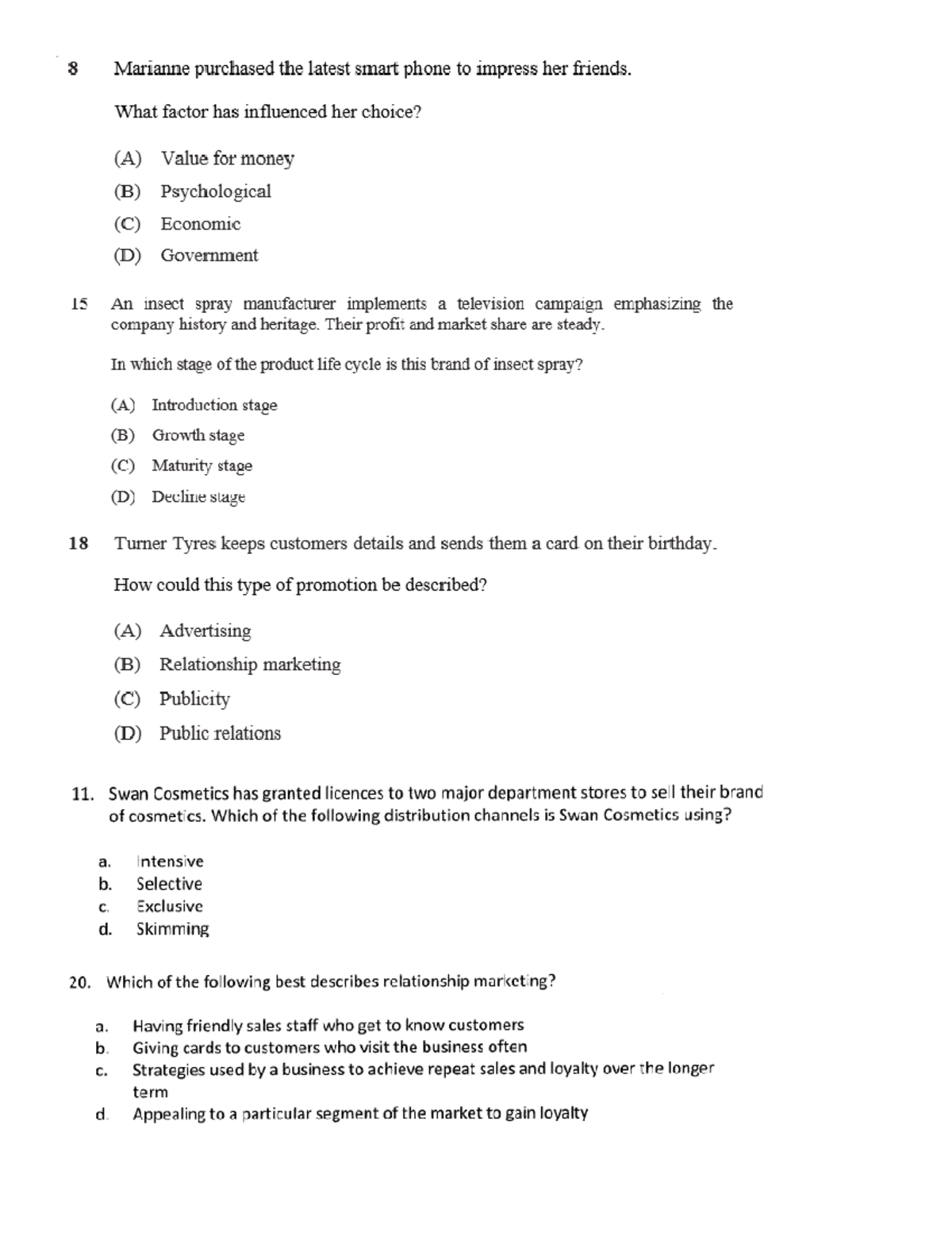 Marketing Summary Questions - Marking criteria 1 2 3 4 5 - Studocu