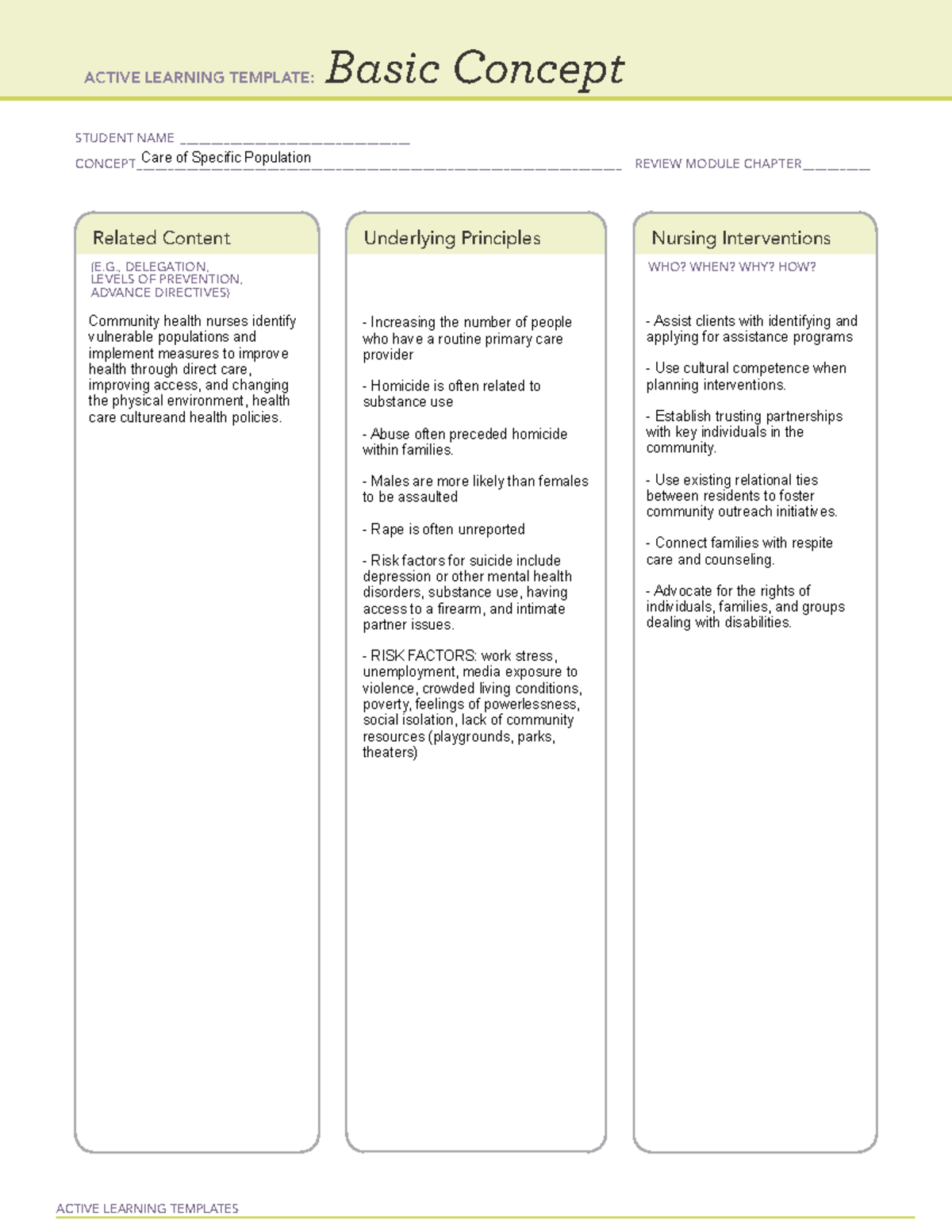 Focus Review B - 1 - NUR 426 - ACTIVE LEARNING TEMPLATES Basic Concept ...