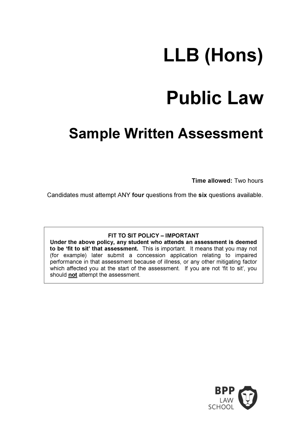 Sample/practice exam - LLB (Hons) Public Law Sample Written