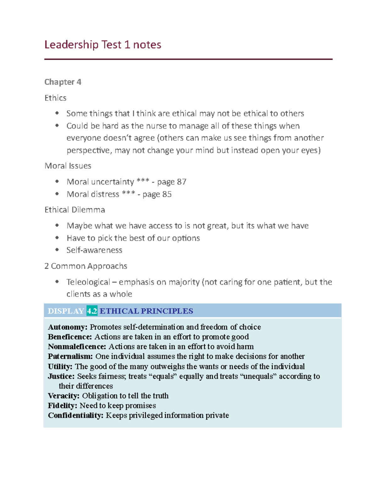 Leadership Notes - Leadership Test 1 Notes Chapter 4 Ethics Some Things ...