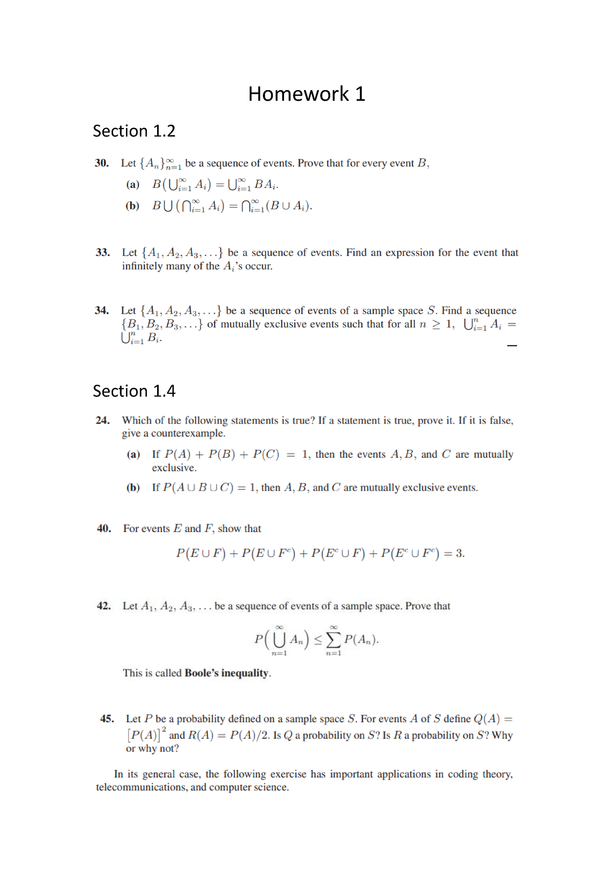 Homework 1 Question - Probability - Homework Section 1. Section 1 ...