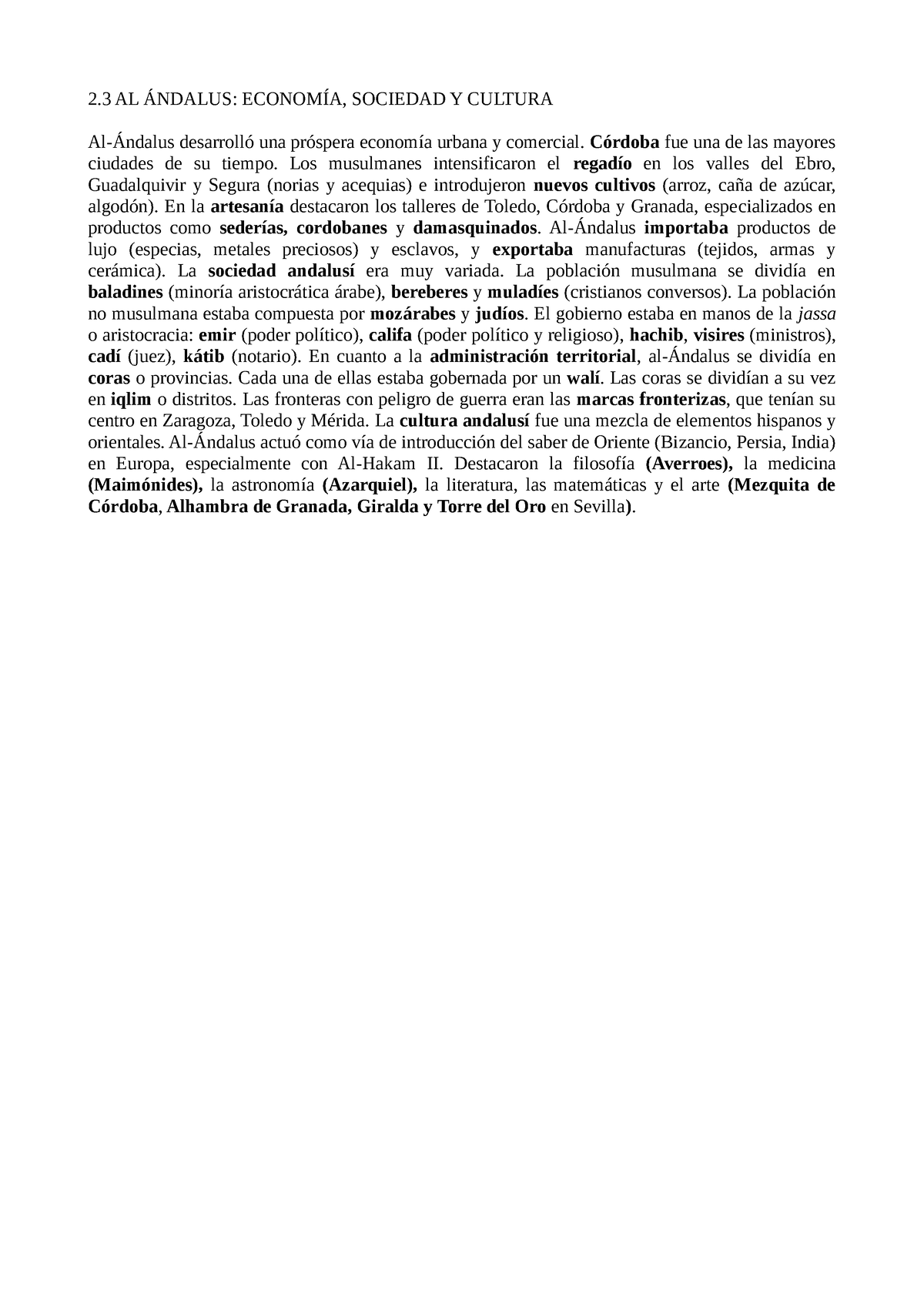 Al Ndalus Cultura Apuntes Bloques Cortos Al Ndalus