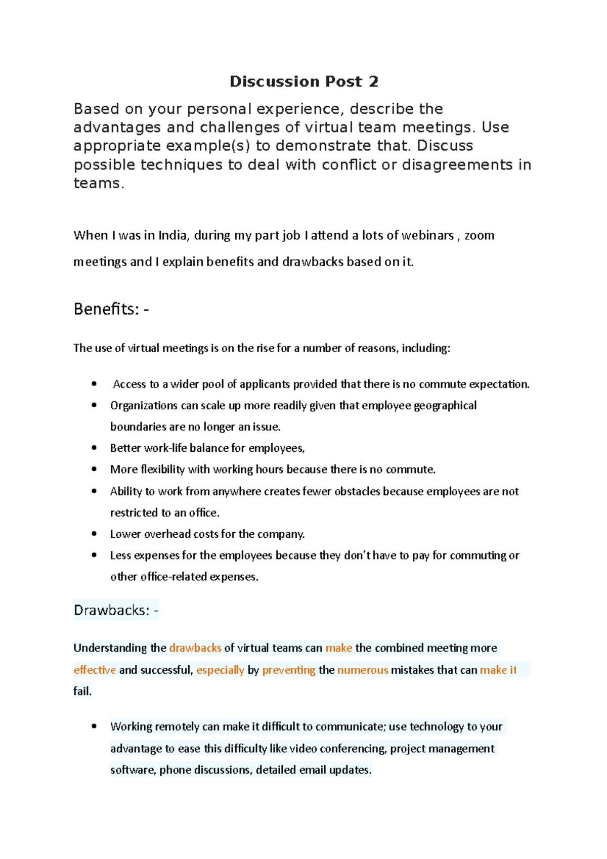 Discussion Post 2 structure prob sol - Discussion Post 2 Based on your ...