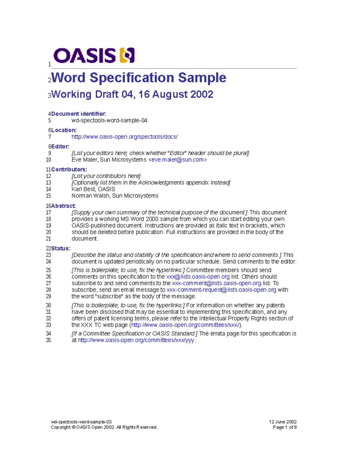 Wd spectools word sample 04 - Word Specification Sample Working Draft ...