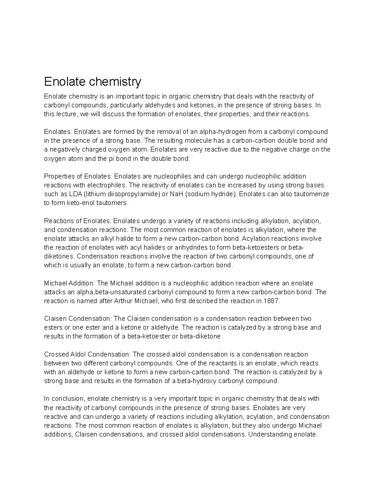 Organic Chemistry II (CHM-2020) Lecture 116 - Enolate Chemistry ...