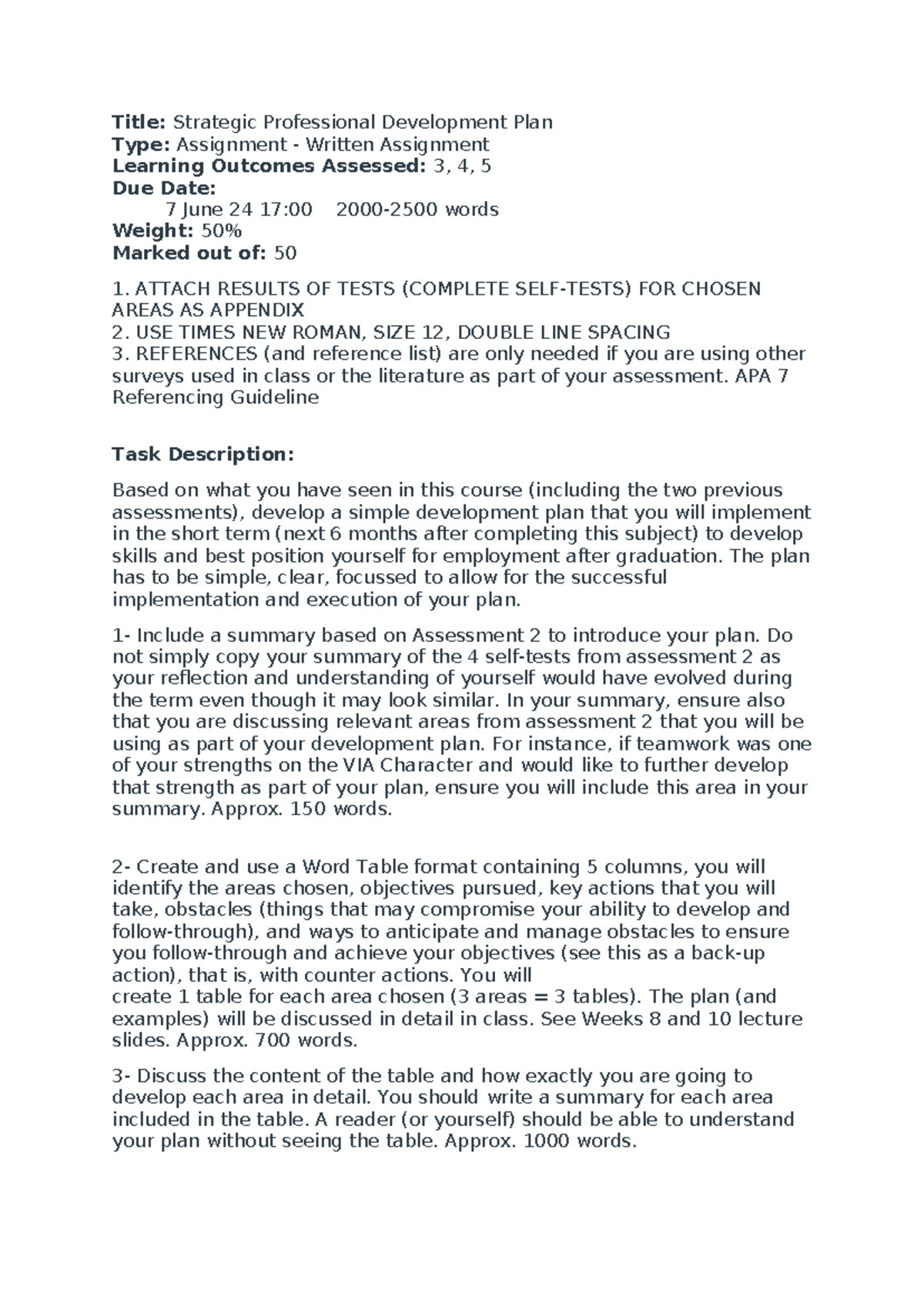 Dev pro task sheet - Title: Strategic Professional Development Plan ...