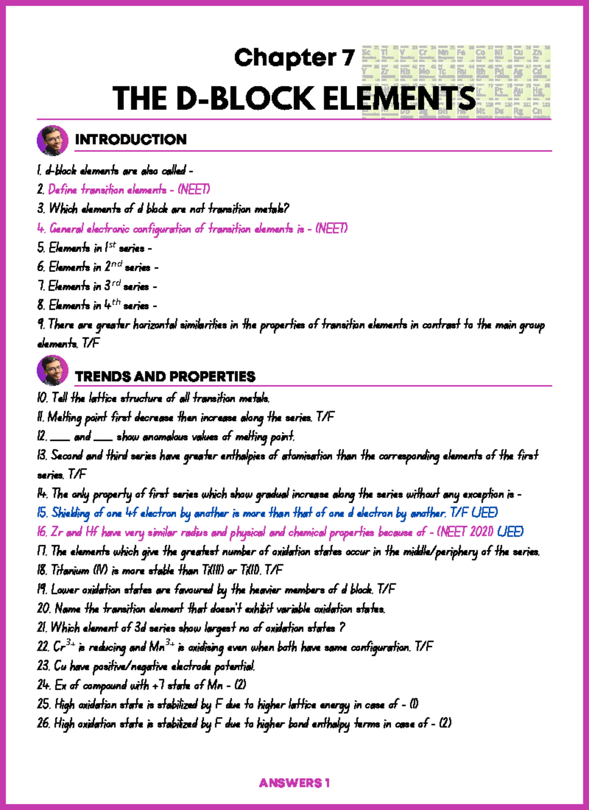 D Block Chemhack Summary B. Sc Chemistry Hons dblock elements are