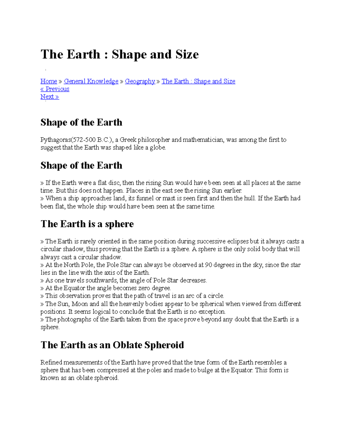 Human Geography - The Earth : Shape and Size Home » General Knowledge ...