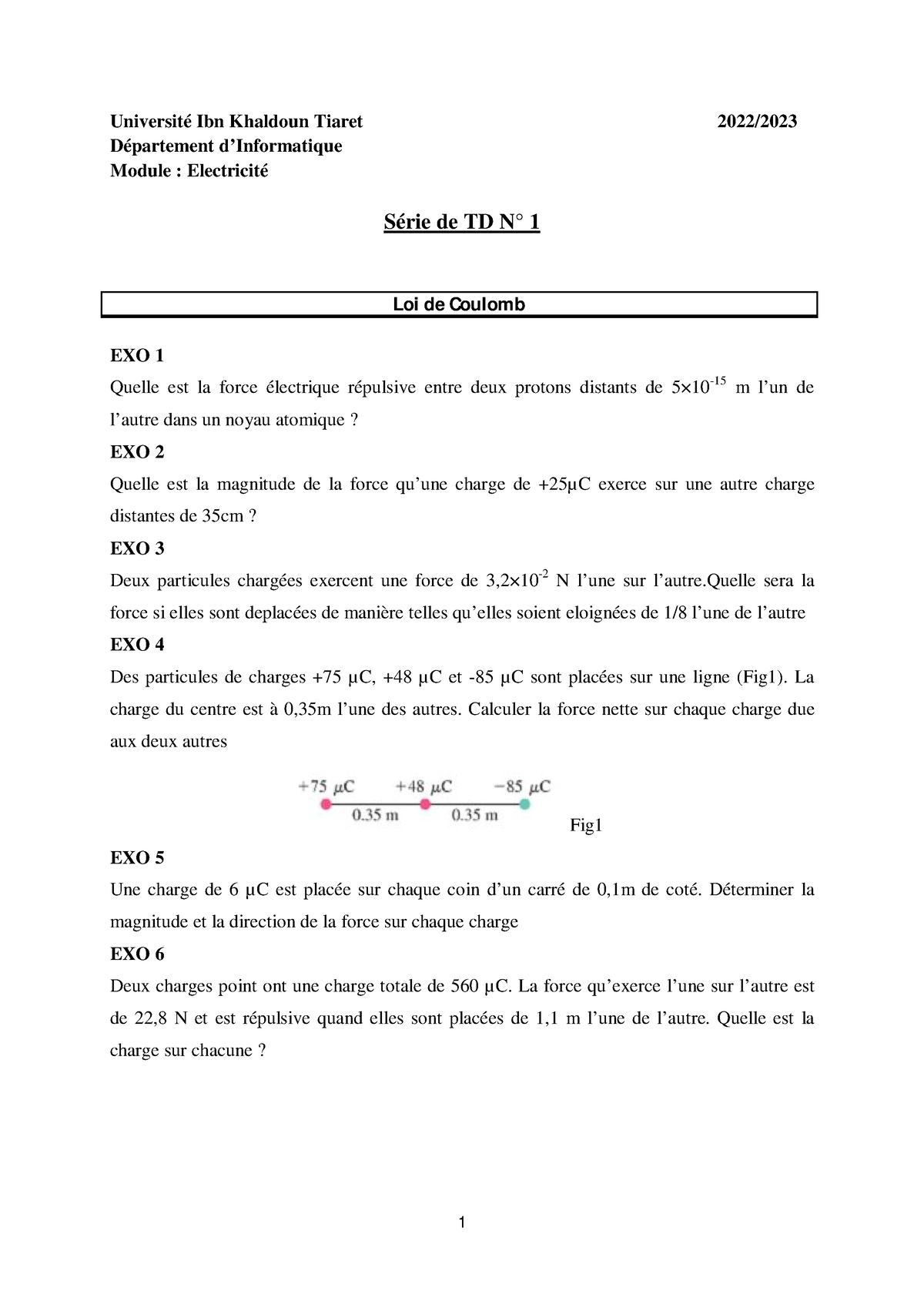 TD1 2023 - TD1 - 1 Université Ibn Khaldoun Tiaret 2022/ Département D ...