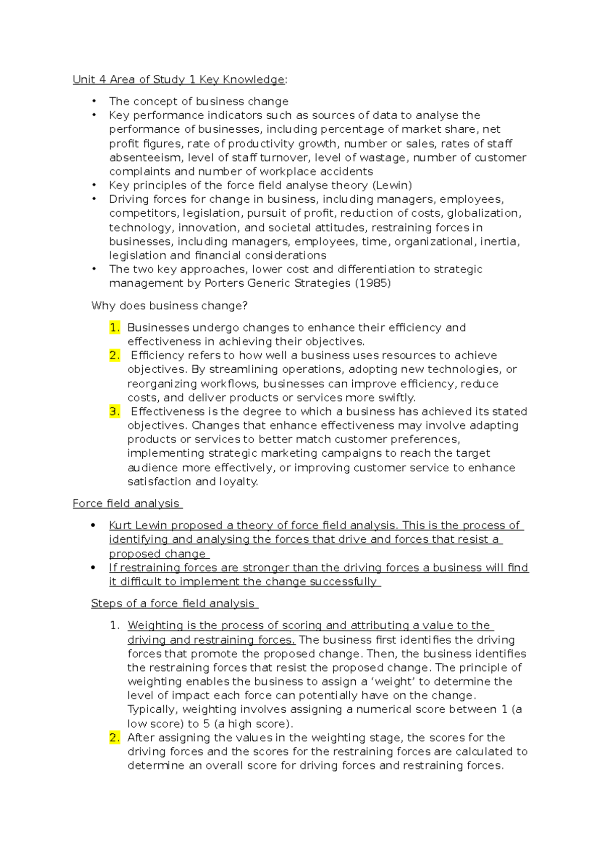 Business notes - Unit 4 Area of Study 1 Key Knowledge: - The concept of ...