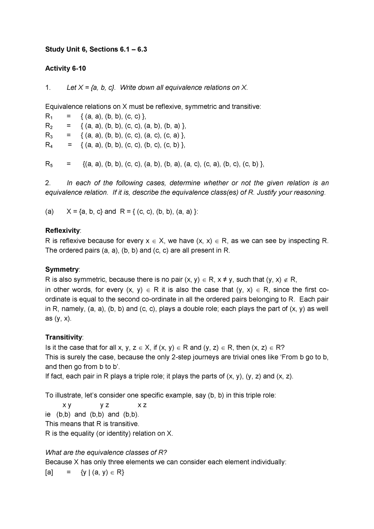 Study Unit 6 Activity 6-10 - Study Unit 6, Sections 6 – 6. Activity 6- 10 Let X = {a, B, C ...