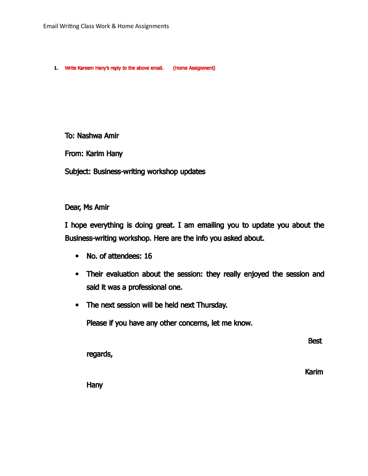 Email Class Wrok Assignments - Email Writing Class Work & Home ...