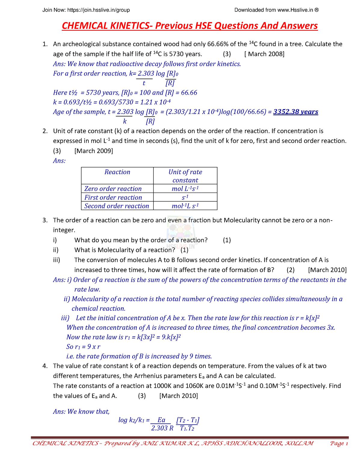 case study questions from chemical kinetics