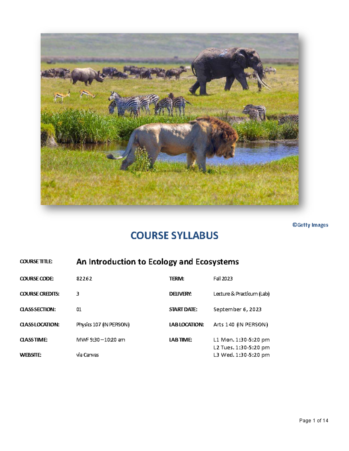 Biol 228 Syllabus (2023)-1 - ©Getty Images COURSE SYLLABUS COURSE TITLE ...