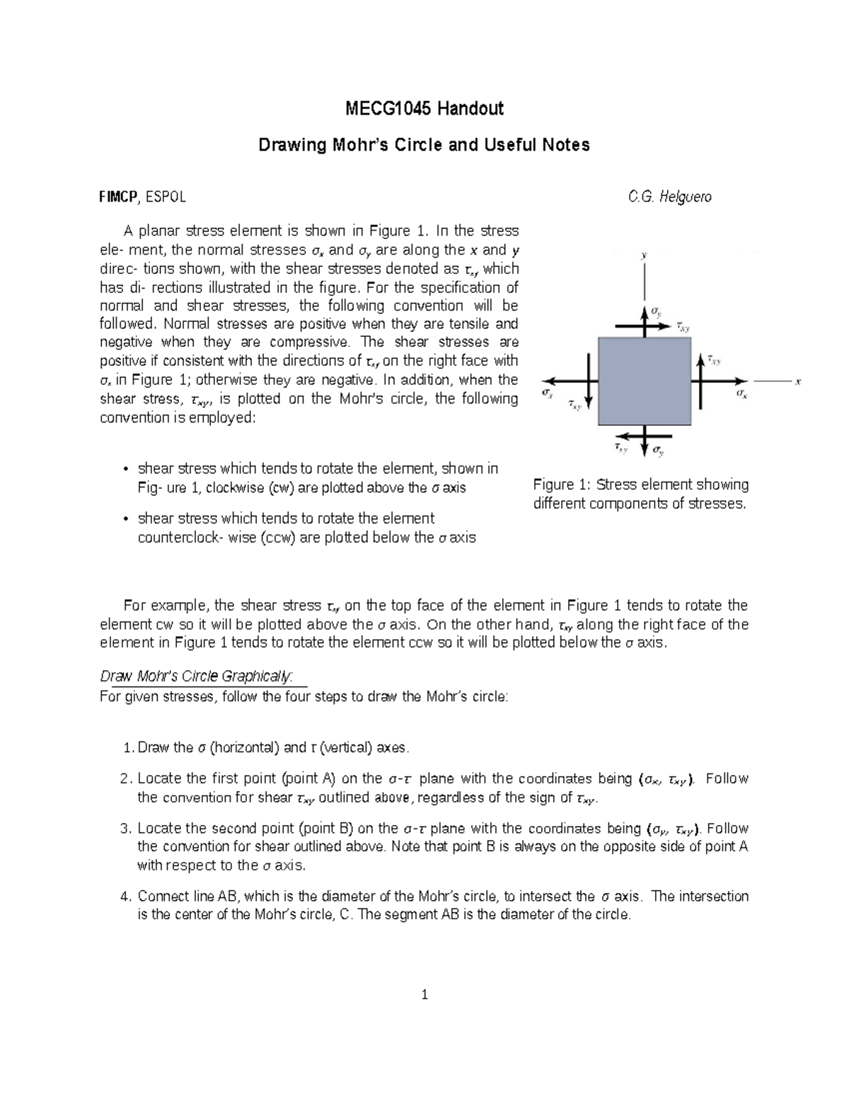 Mohrs-circle - Handout - 1 MECG1045 Handout Drawing Mohr’s Circle and ...