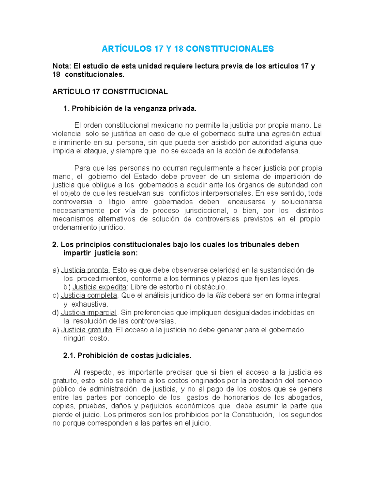 Artículos 17 Y 18 Constitucionales ArtÍculos 17 Y 18 Constitucionales