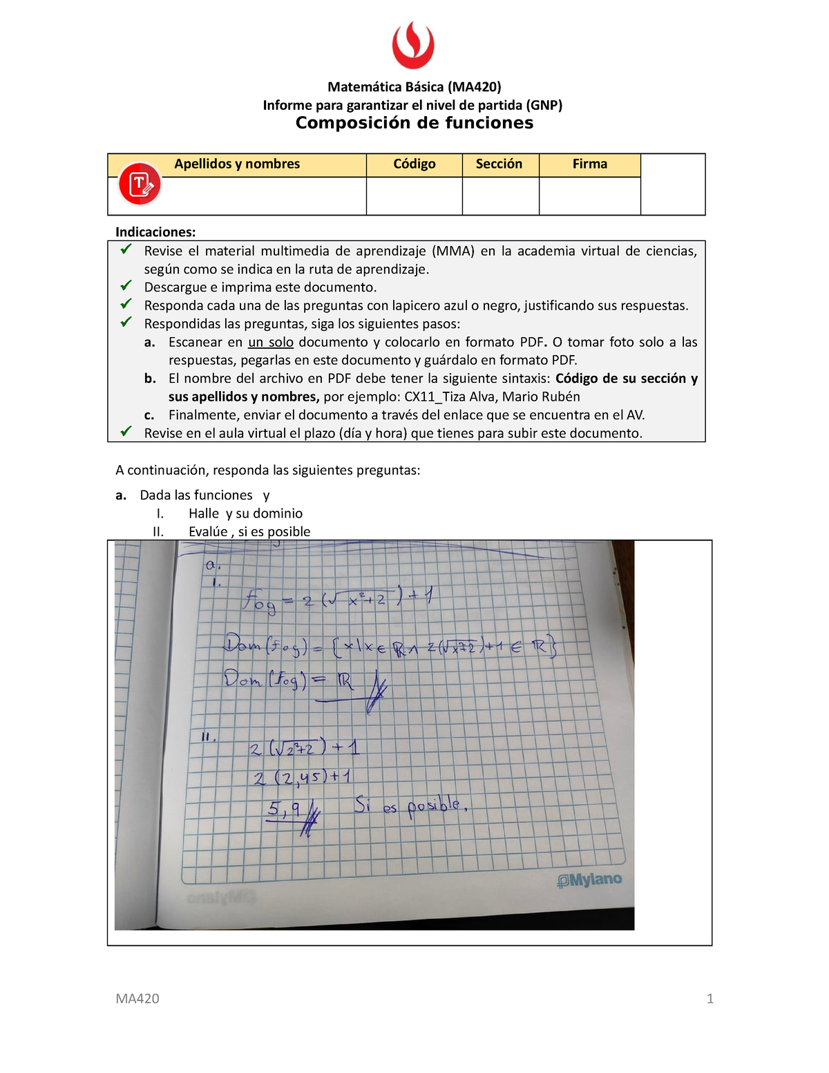 1. Antes Informe GNP Sem 9 Denzell Blas - Matemática Básica (MA420 ...