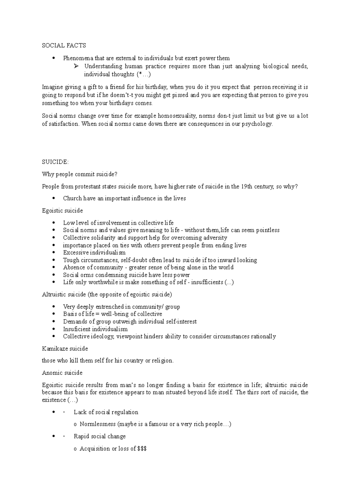 Social Facts SOCIAL FACTS Phenomena that are external to individuals