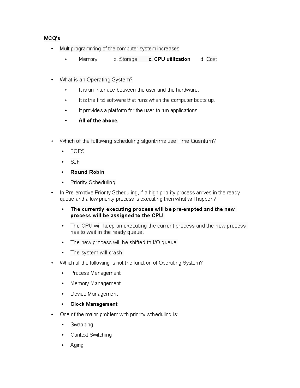 Mcq Mcqs MCQ’s Multiprogramming of the computer system increases
