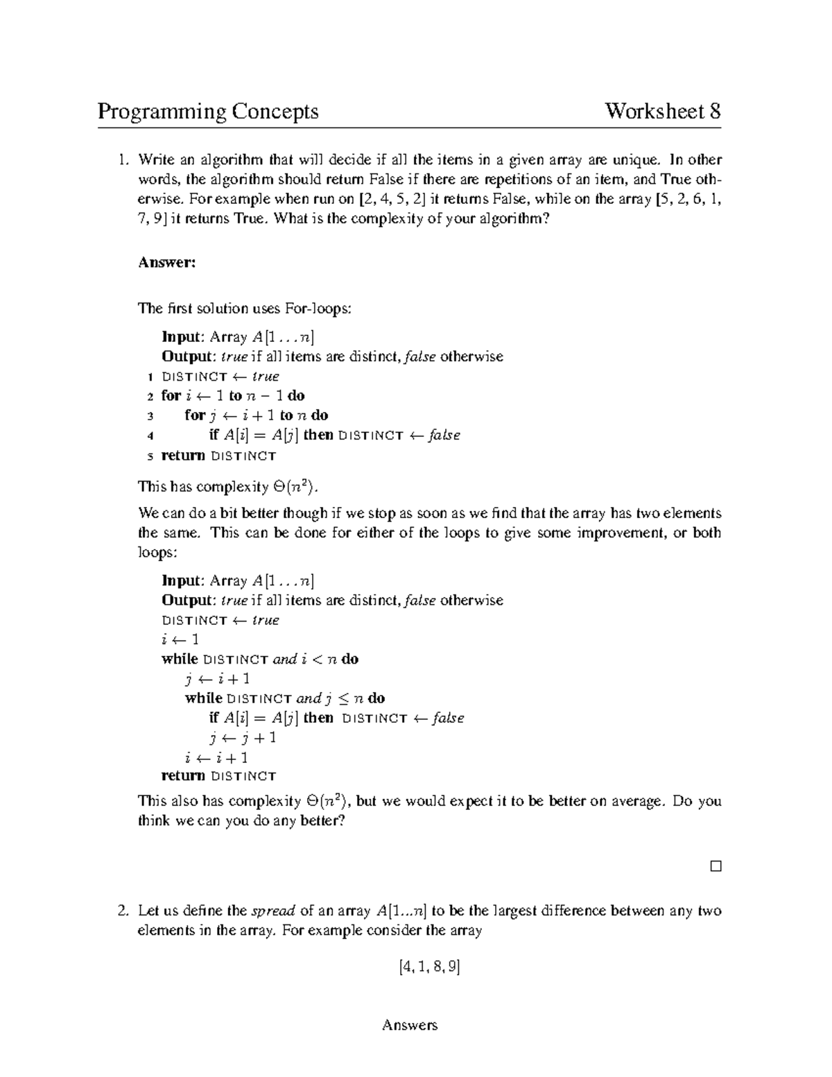 Worksheet 8-ans - Write an algorithm that will decide if all the items ...