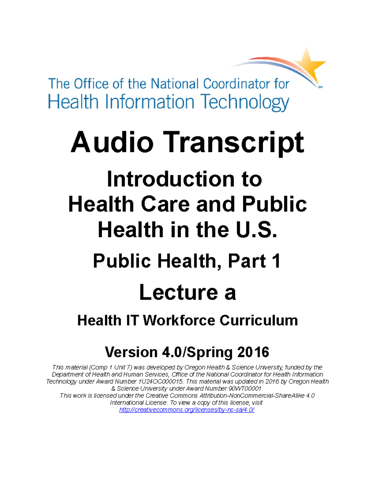 Comp1 Unit7a Audio Transcript - Audio Transcript Introduction to Health ...