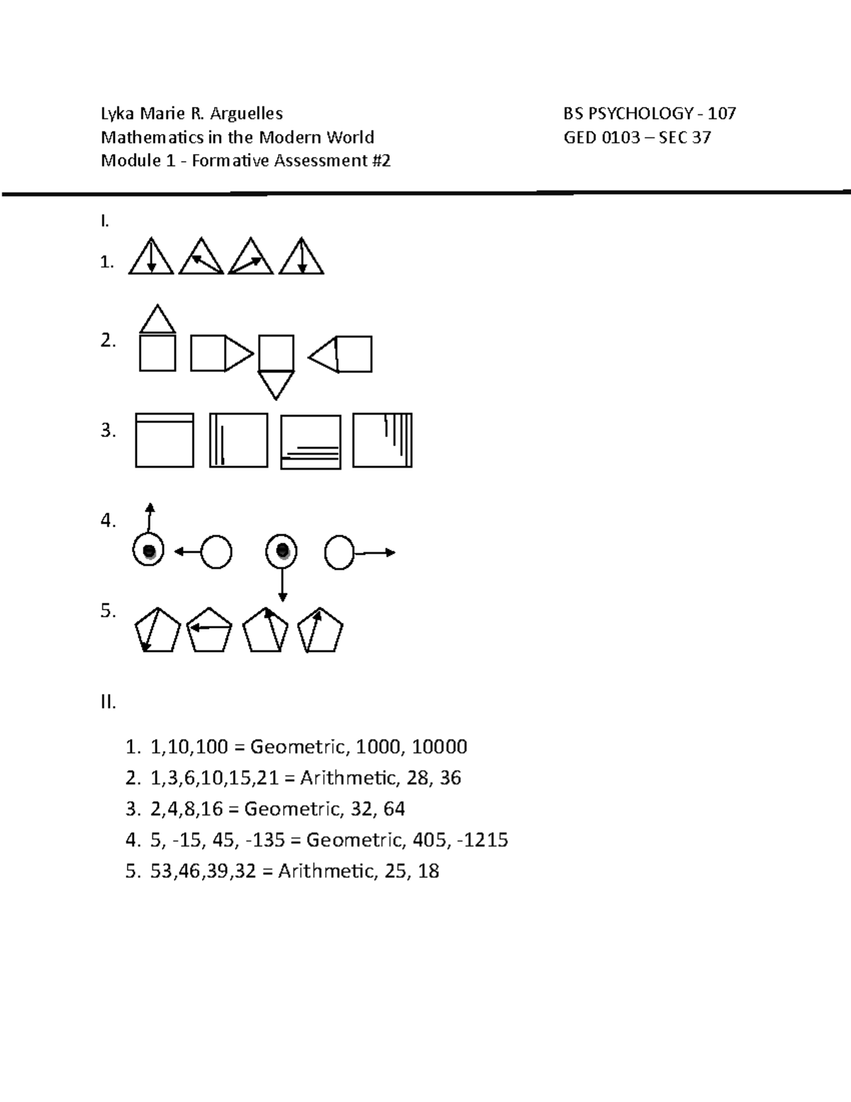 FORMATIVE ASSESSMENT #2 FOR MODULE #1 IN MMW - Math In The Modern World ...