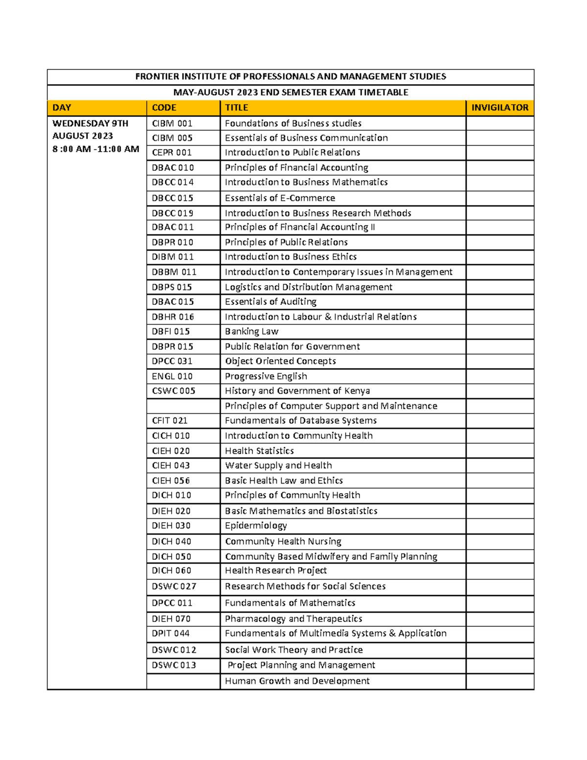 Gretsa MAY- August Timetable - FRONTIER INSTITUTE OF PROFESSIONALS AND ...