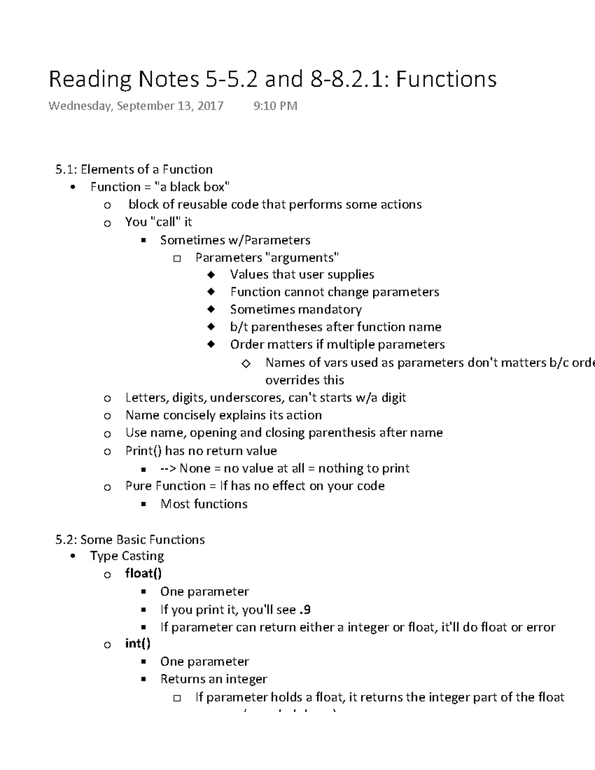 Reading Notes 5-5.2 and 8-8.2.1 Functions - 5: Elements of a Function ...