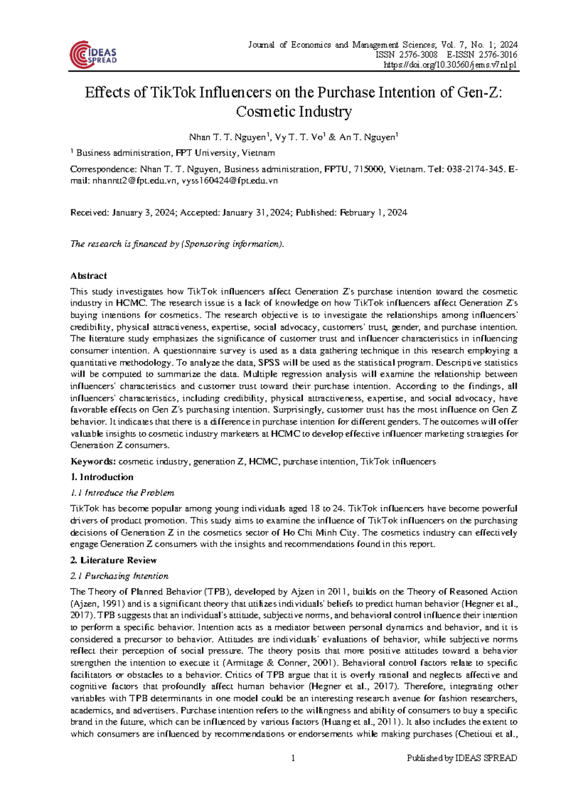 nghiên cứu khoa học - Journal of Economics and Management Sciences; Vol ...